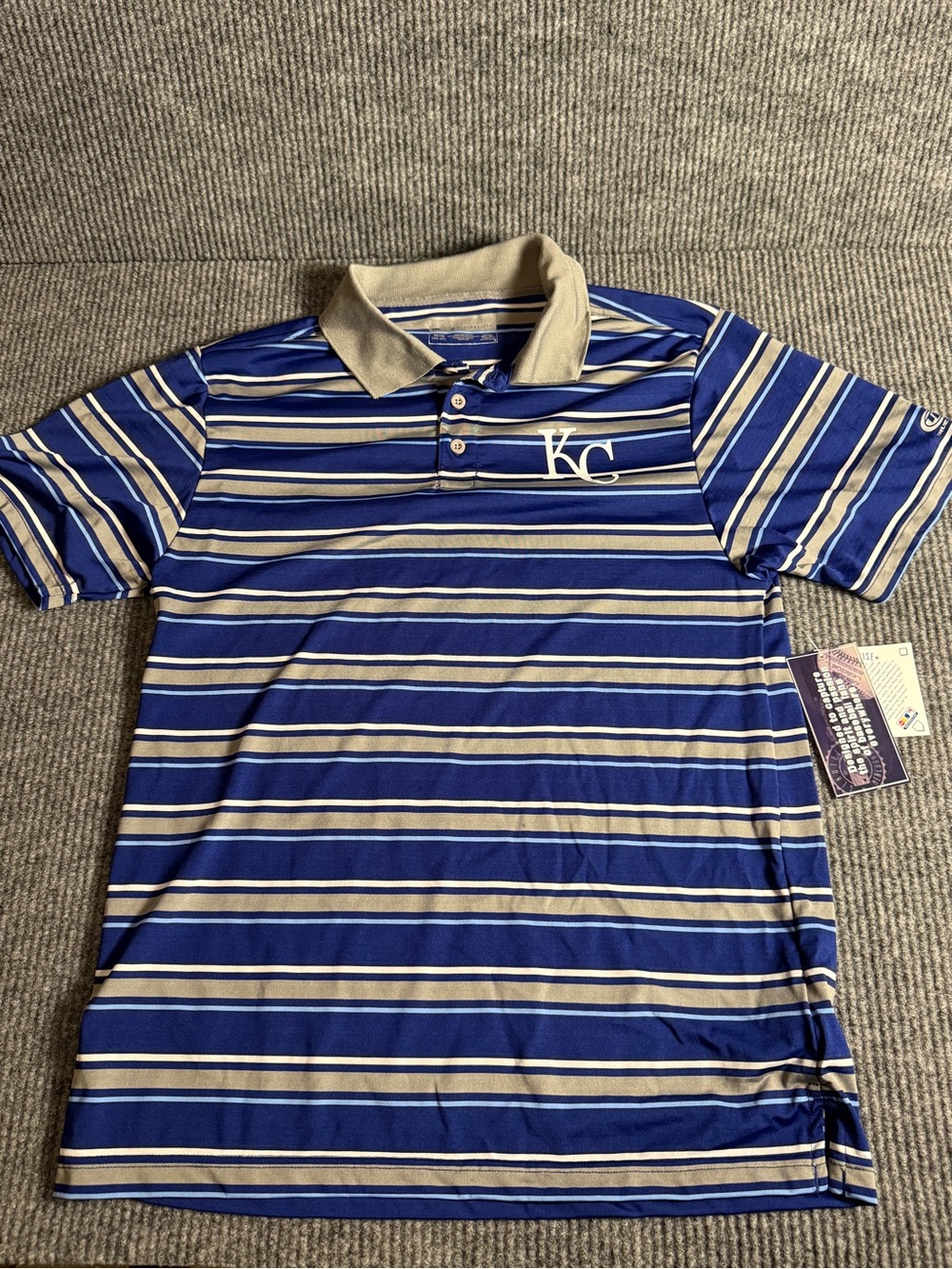 KC Striped Polo Shirt in Royal Blue and Gray - Men’s Size Medium NWT
